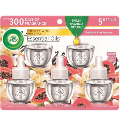 AIR WICK SCENTED OIL REFILL 5-COUNT VANILLA &amp; PAPAYA 100ML 3.3FL. OZ.