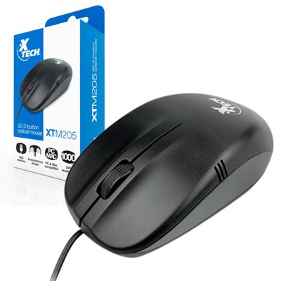 Xtech - Mouse - USB - Wired - All black - 3D 3-button XTM-205 - 1000dpi
