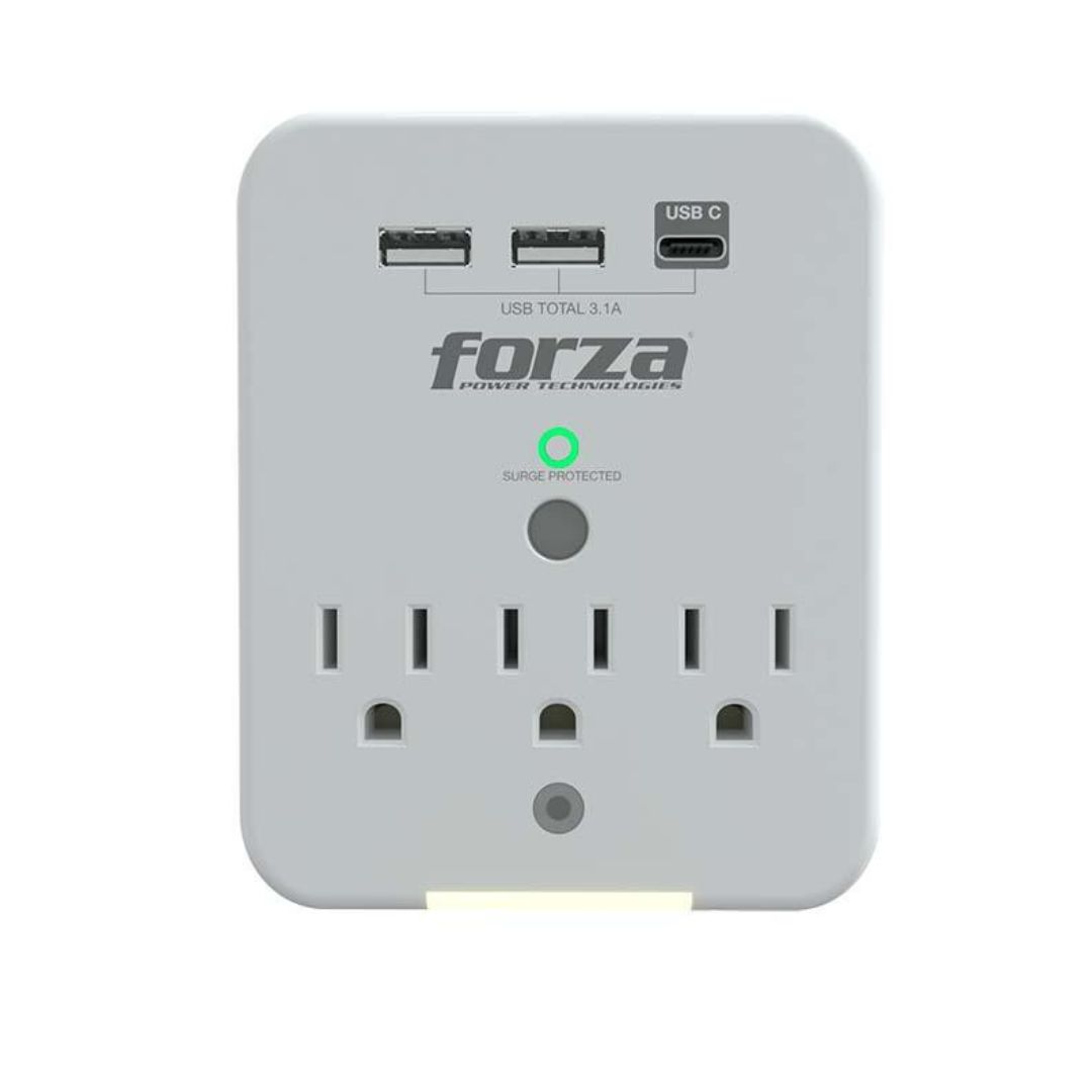 Forza FWT-331USBC - Surge protector (wall mountable) - AC 125 V - 1875 Watt - output connectors: 3 - white
