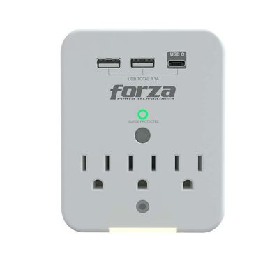 Forza FWT-331USBC - Surge protector (wall mountable) - AC 125 V - 1875 Watt - output connectors: 3 - white