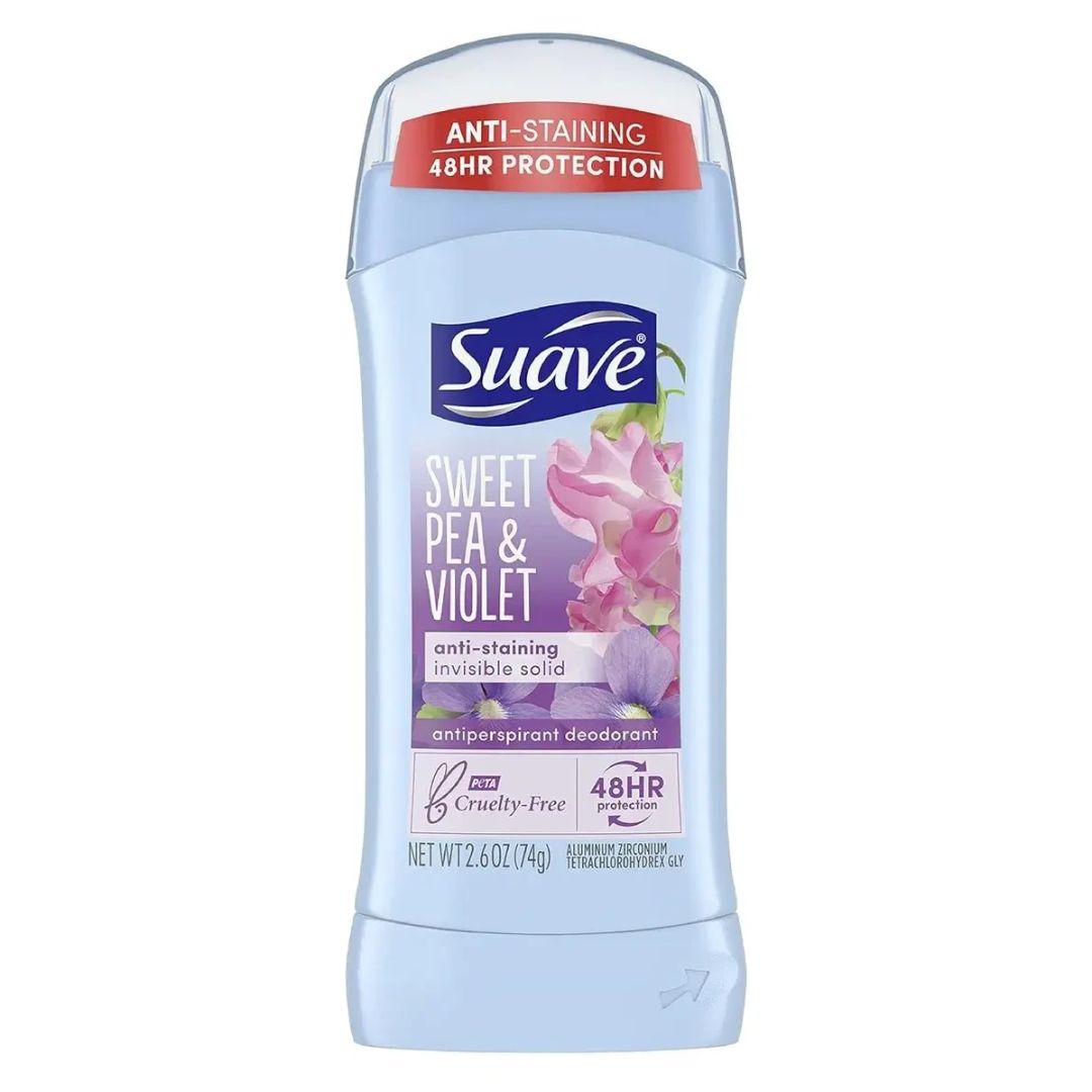 SUAVE SWEET PEA &amp; VOILET ANTI-STAINING ANTIPERSPIRANT DEODORANT (74G)