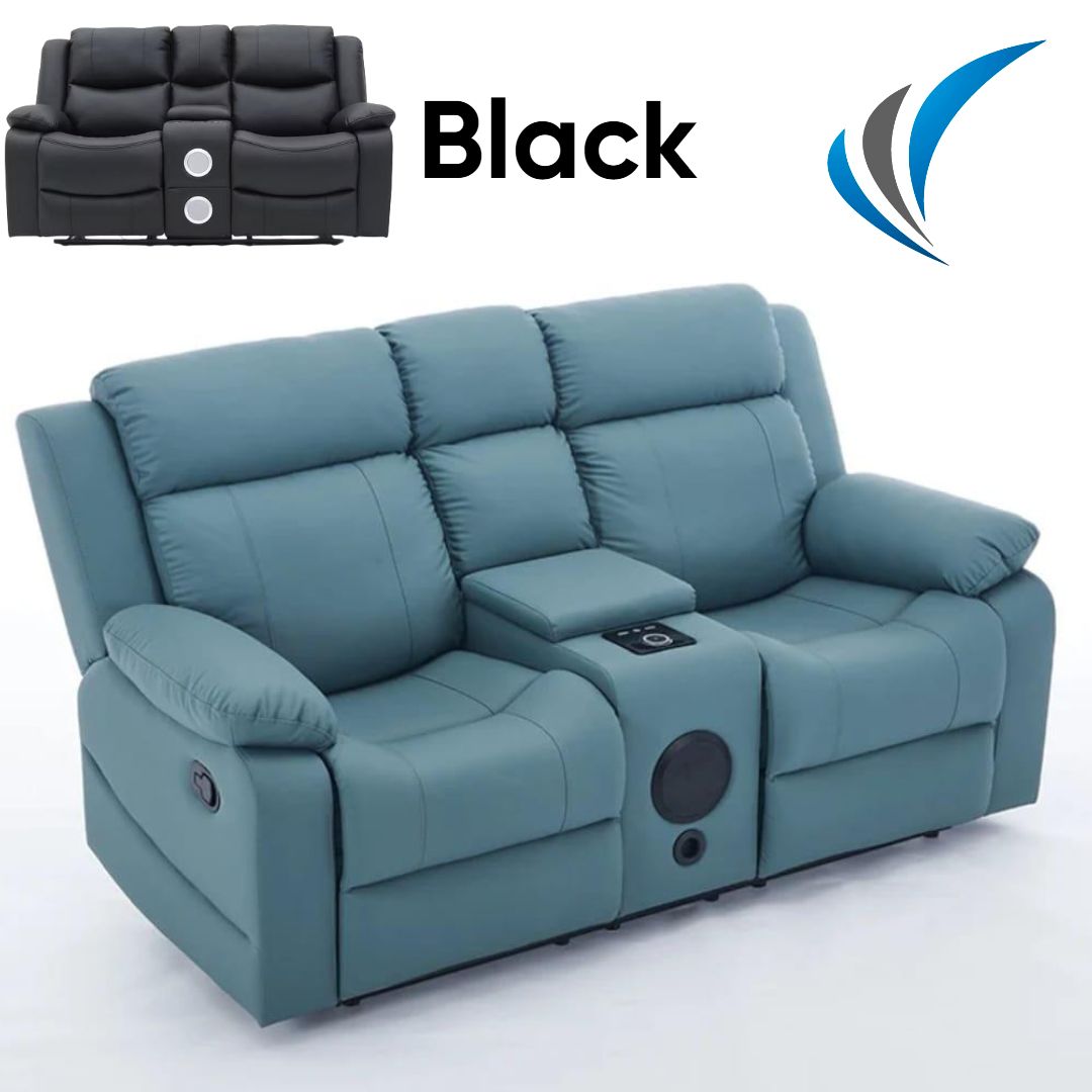 TEXAS 2045-2 BLUETOOTH AUDIO/WIRELESS CHARGING LOVE SEAT MANUAL RECLINER SOFA (BLACK)