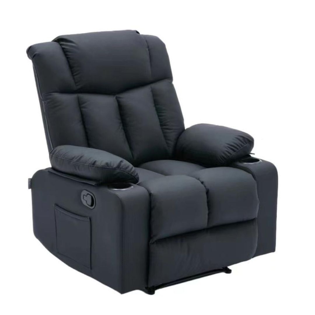 TEXAS T100 SINGLE RECLINER WITH MASSAGER (BLACK LEATHER)