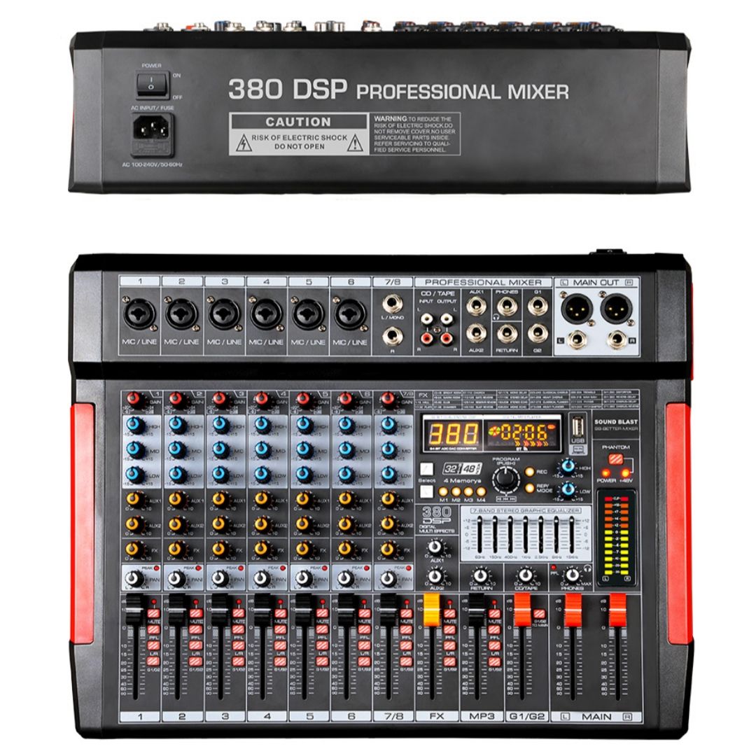 SB-BETTER MIXER 8-CHANNEL 100-240V AC-25W 380 DSP EFFECTS 4 MEMORIES