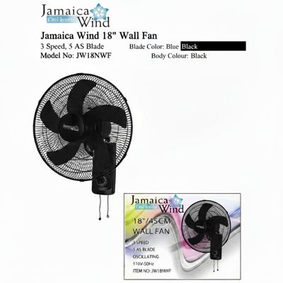 JW18NWF JAMAICA WIND 18&quot; 3 SPEED, 5 AS BLADE WALL FAN