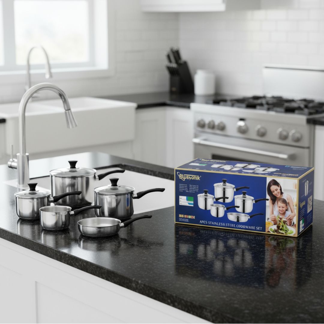 BSK8008SSC BLUESONIK 8PCS  STAINLESS STEEL COOKWARE SET