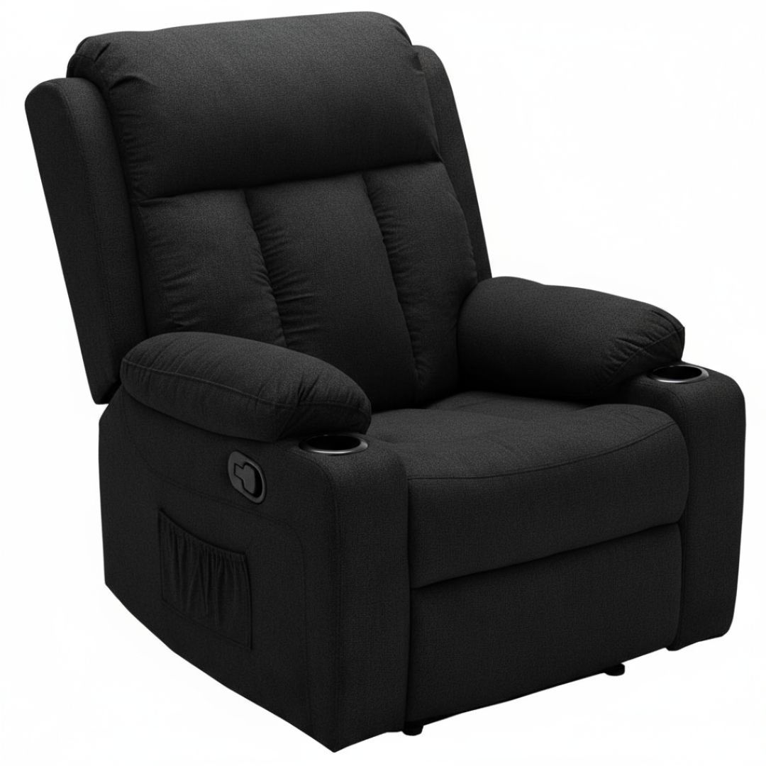TEXAS T100 SINGLE MASSAGER RECLINER  SOFA  (BLACK FABRIC)