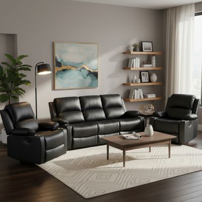 BSK-8555RLS BLUESONIK MANUAL RECLINER SOFA 3+2+1 (BLACK)