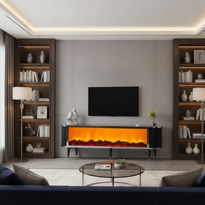 Tv Table With Fireplace(long Fire)  * Model - CEYLAN * With Bluetooth Speaker  Color - Black and white