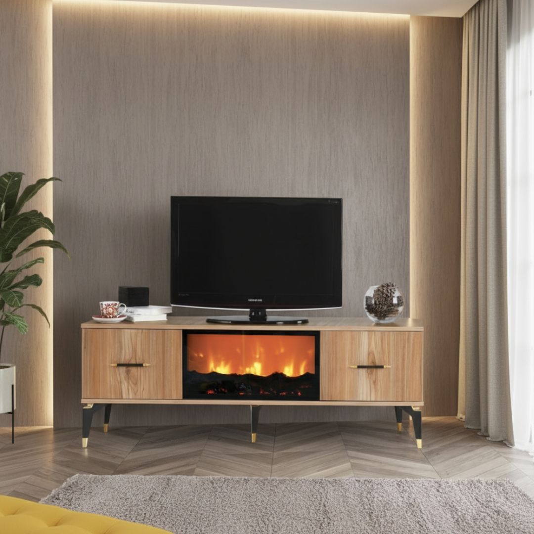 Tv Table With Fireplace Model - INCI  With Bluetooth speaker