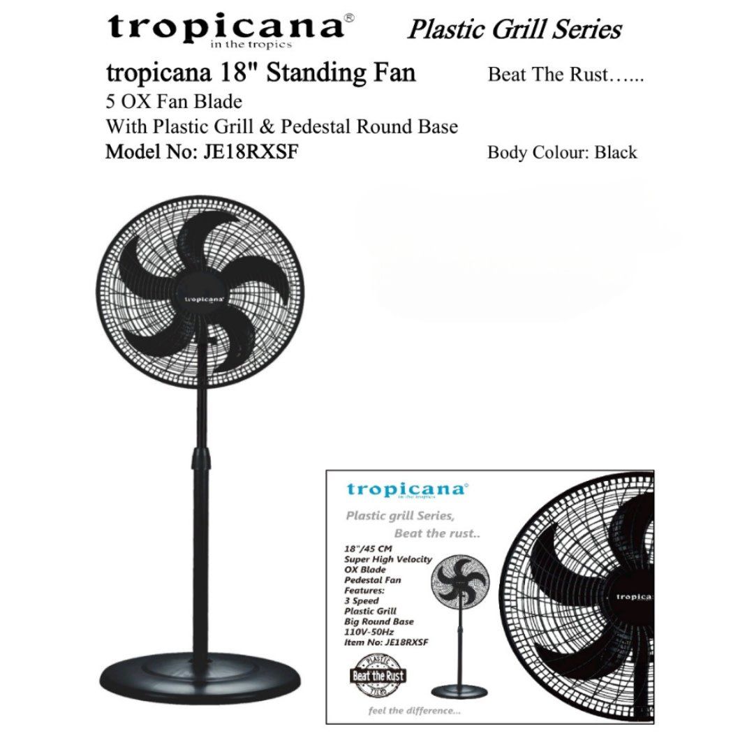 JE18RXSF TROPICANA 18" STANDING FAN WITH ROUND BASE