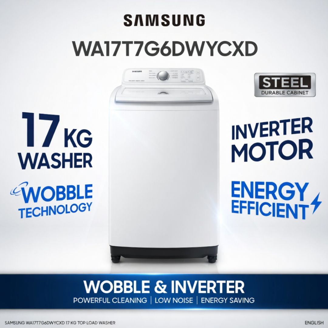 WA17T7G6DWYCXD SAMSUNG 17 KG WASHER // WOBBLE &amp;&amp; INVERTER -- STEEL (ENGLISH)