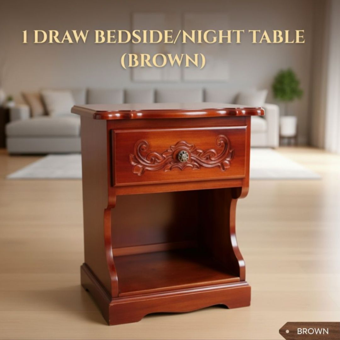 1 DRAW BEDSIDE/NIGHT TABLE (BROWN)