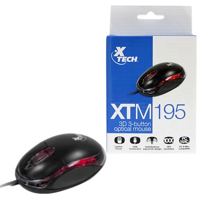 XTM-195 	Xtech - Mouse - Wired - USB - Black - 3D optical