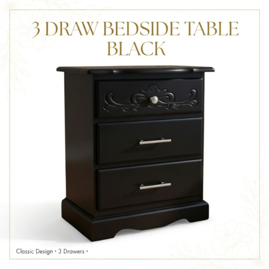 3 DRAW BEDSIDE/NIGHT TABLE (BLACK)
