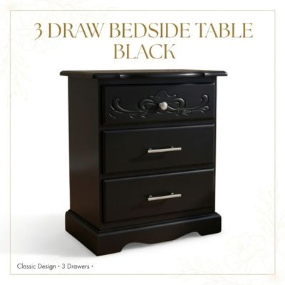3 DRAW BEDSIDE/NIGHT TABLE (BLACK)