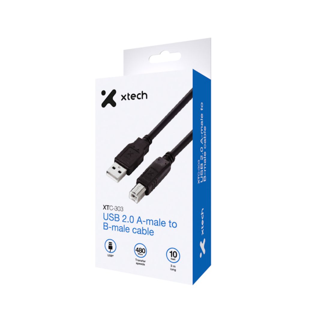 XTC-303 Xtech - USB cable - 3.04 m - 4 pin USB Type B - 4 pin USB Type A - 2.0 male-male mold