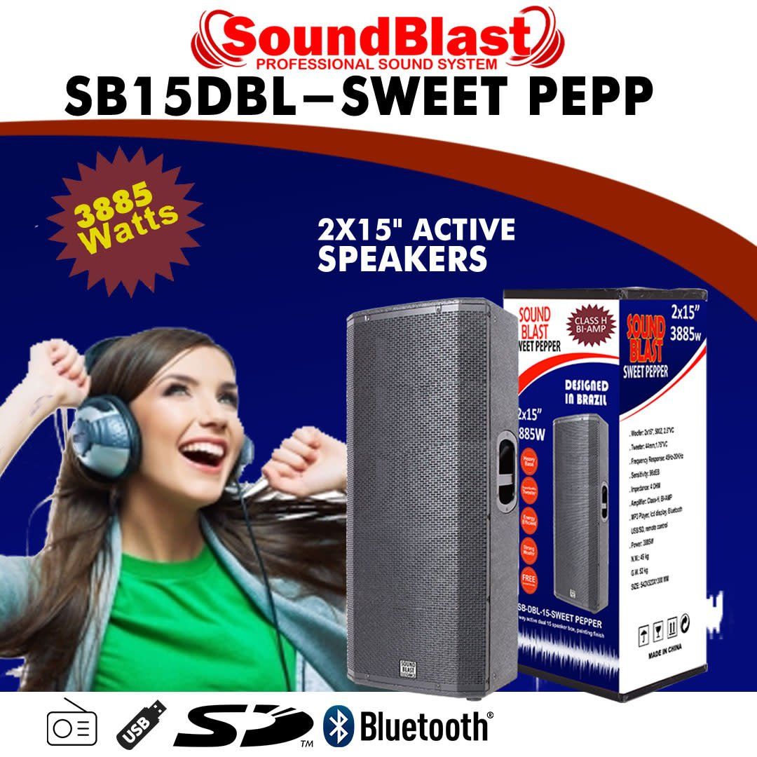 SB15DBL-SWEET PREPP SOUND BLAST POWERED 15" DUAL SWEET PEPPER---4200 WATTS