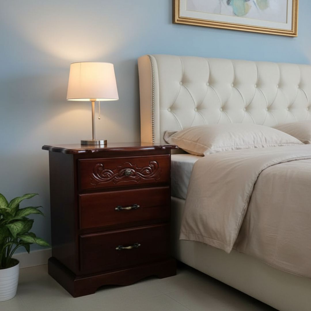 3 DRAW BEDSIDE/NIGHT TABLE (BROWN)