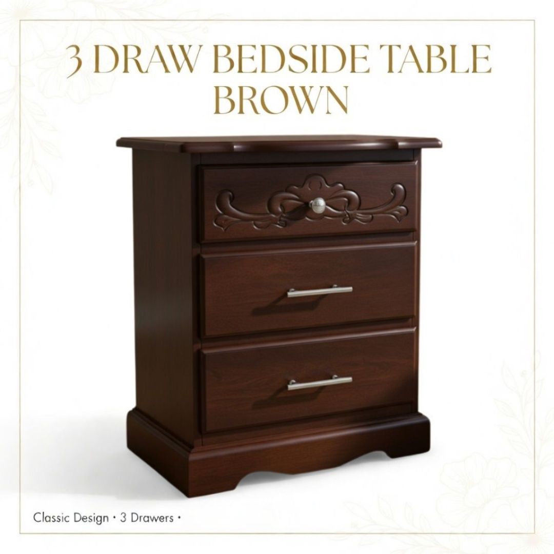 3 DRAW BEDSIDE/NIGHT TABLE (BROWN)