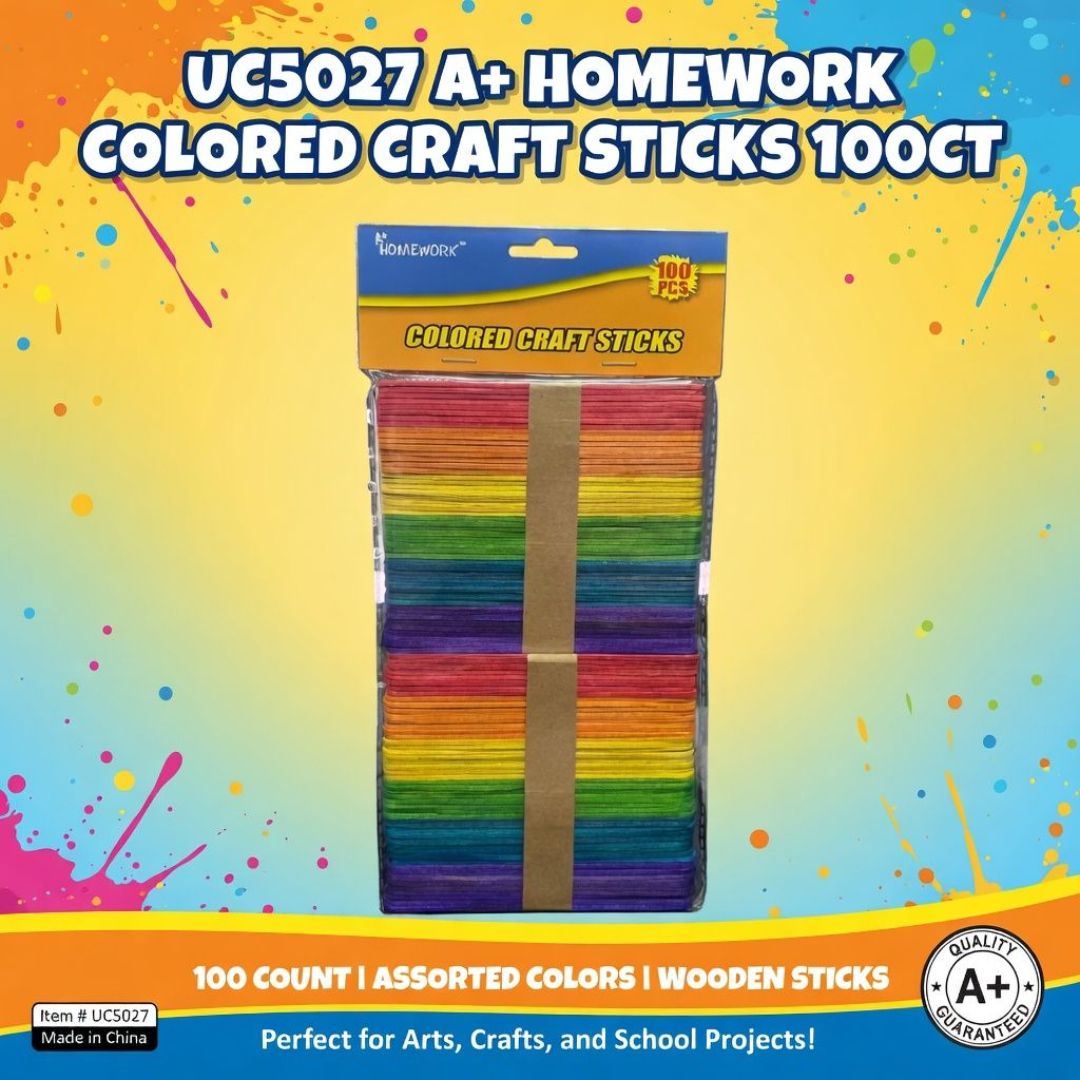 UC5027 A+ HOMEWORK COLORED CRAFT STICKS 100CT