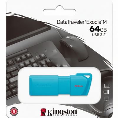 Kingston - USB flash drive - 64 GB - USB 3.2 Gen 1 - NEON Aqua Blue KC-U2L64-7LB