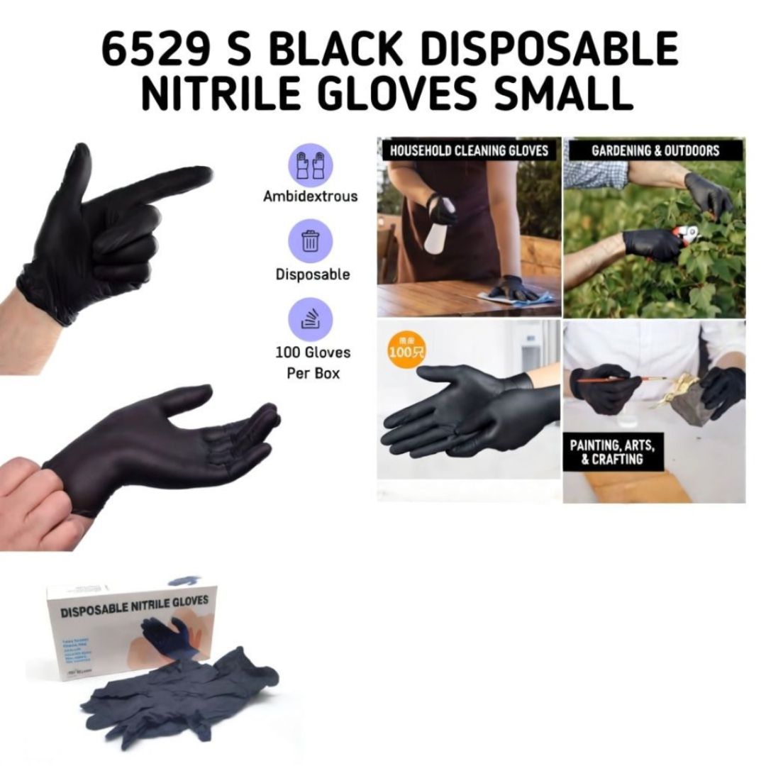 6529 S  BLACK DISPOSABLE NITRILE GLOVES SMALL