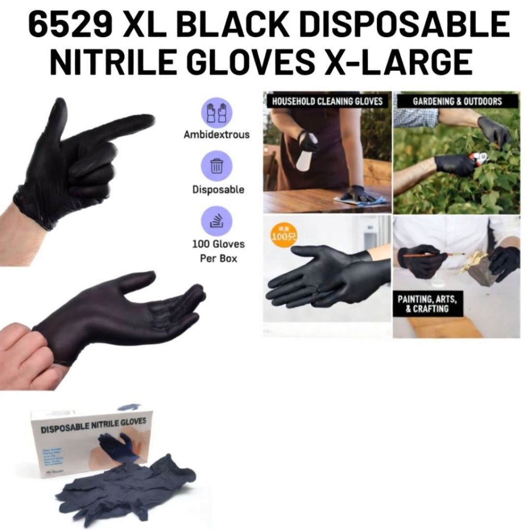 6529 XL  BLACK DISPOSABLE NITRILE GLOVES X-LARGE