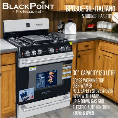 BP030E-SIL ITALIANO BLACKPOINT 30" 5 BURNER GAS STOVE