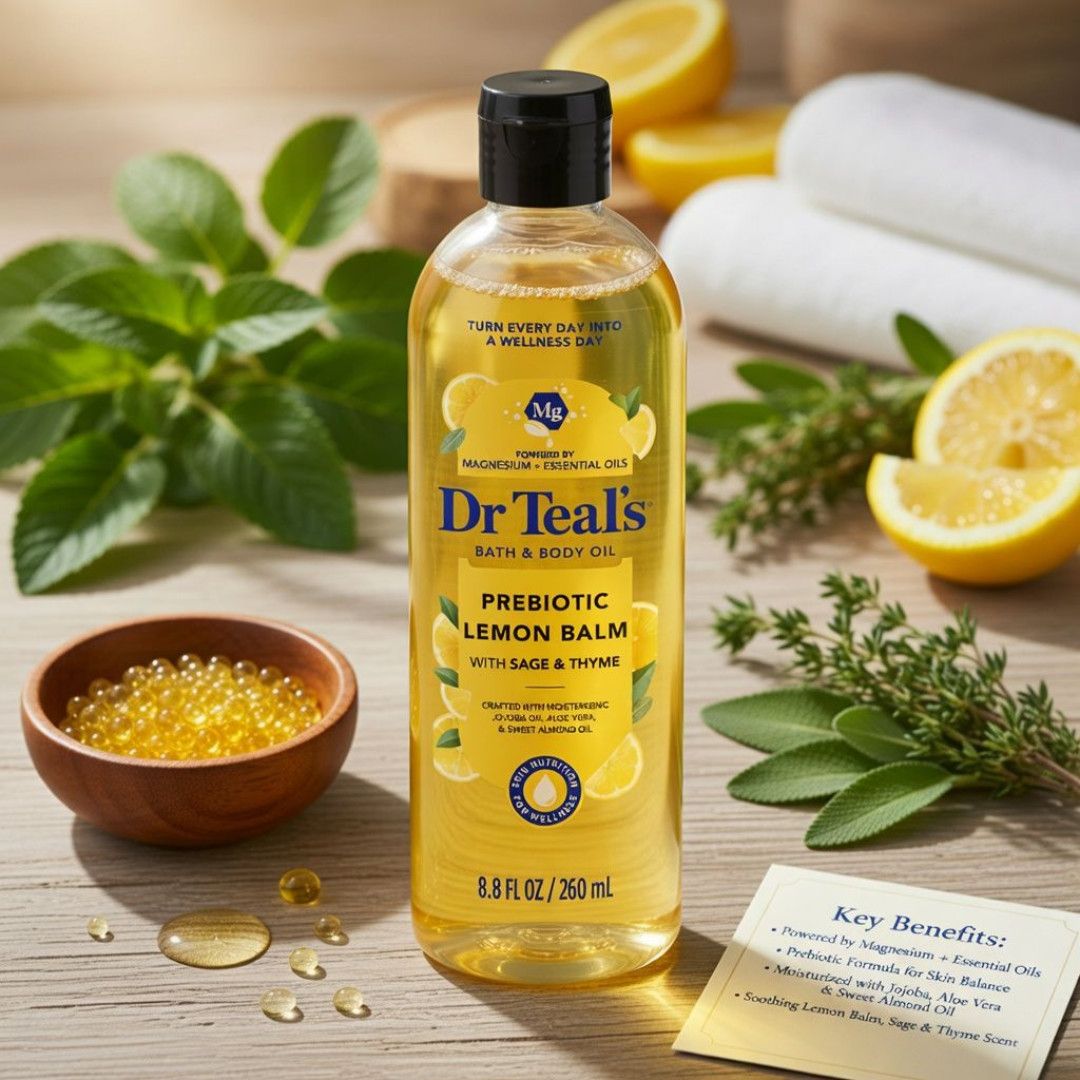 DR TEAL'S BATH &amp; BODY OIL PREBIOTIC LEMON BALM 260ML