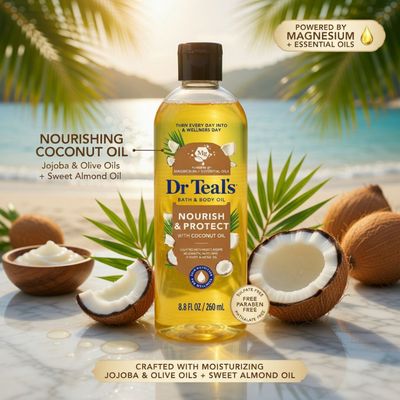 DR TEALS BATH &amp; BODY OIL NURISH &amp; PROTECT COCONUT OIL 260ML