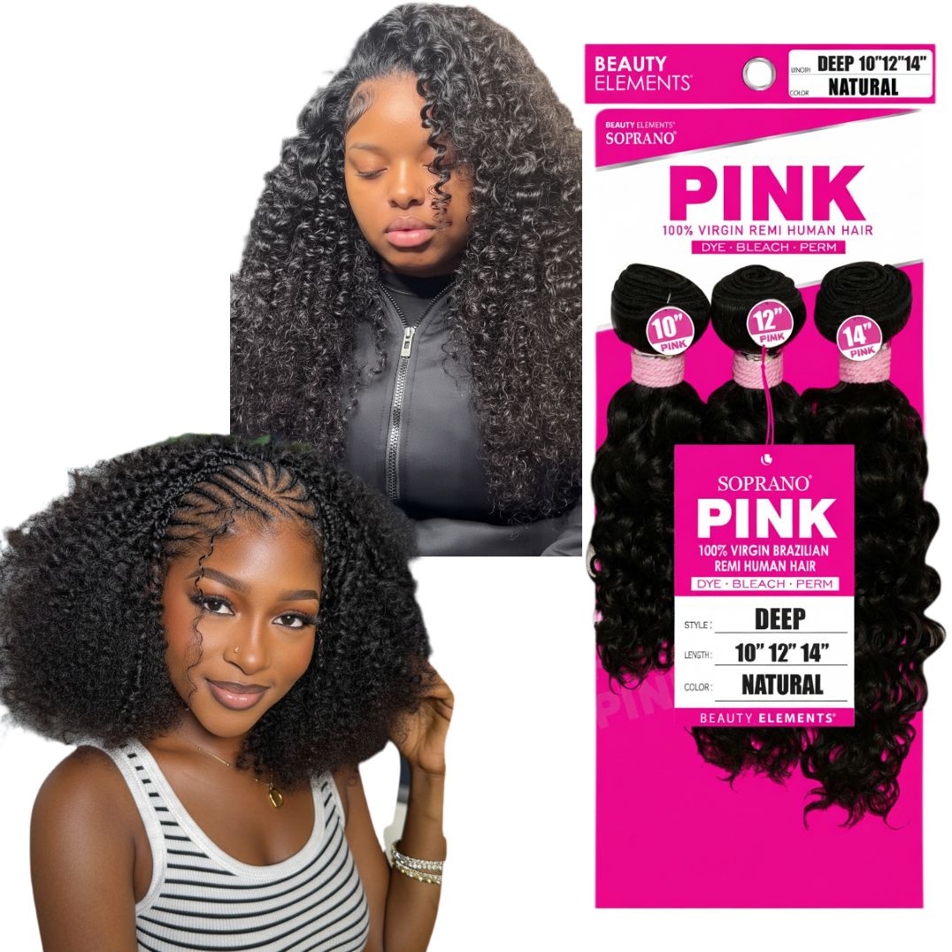 BEAUTY ELEMENTS SOPRANO PINK DEEP HUMAN HAIR 10" 12" 14" #NATURAL