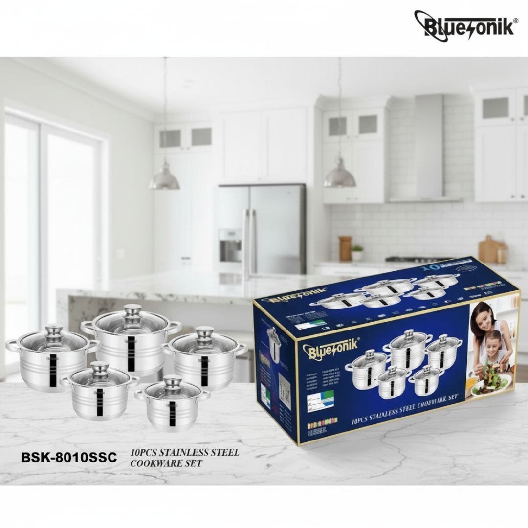 BSK8010SSC BLUESONIK 10PCS STAINLESS STEEL COOKWARE SET