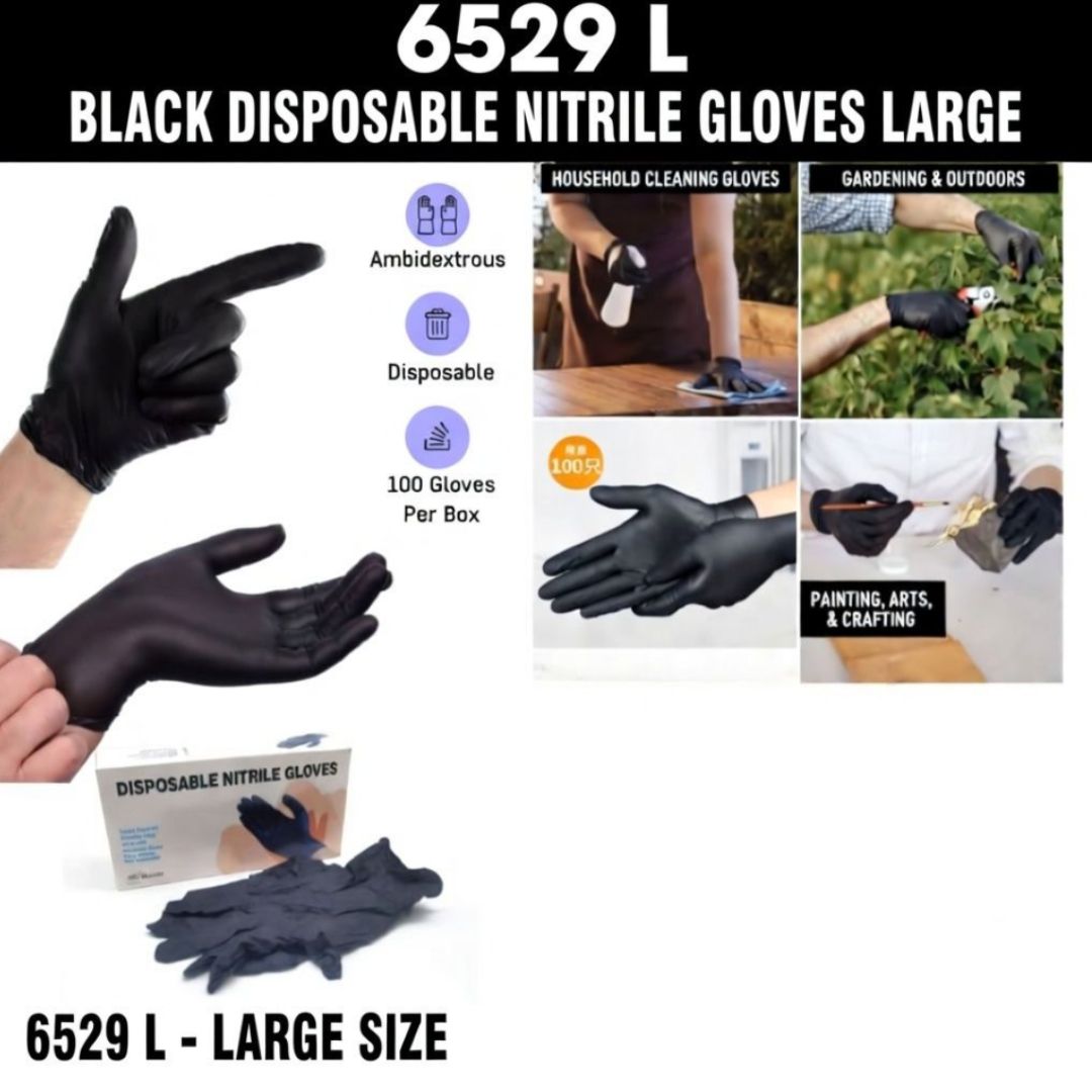 6529 L  BLACK DISPOSABLE NITRILE GLOVES LARGE