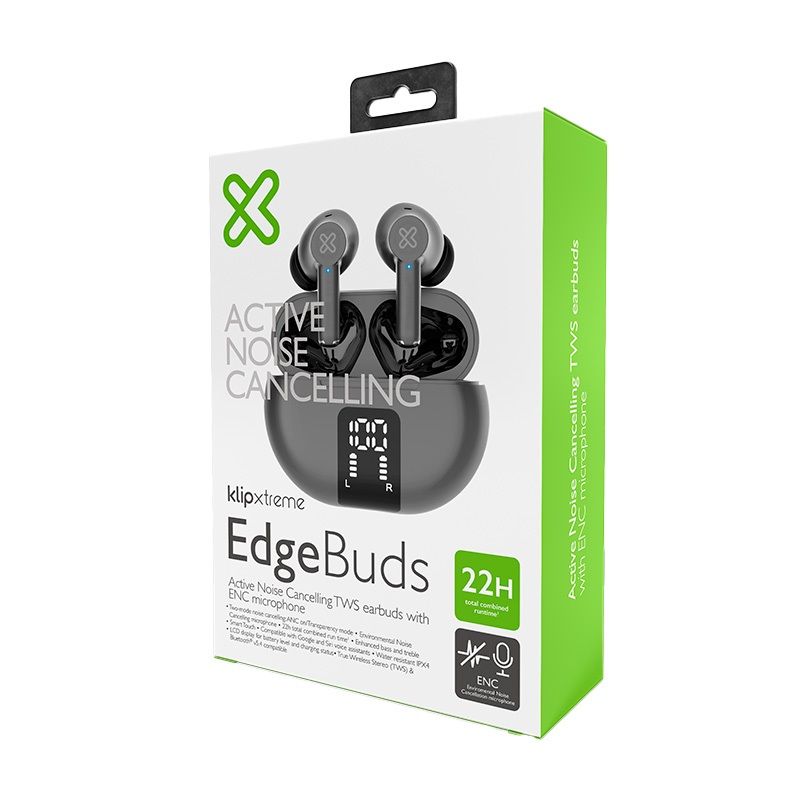 KTE-755GR Klip Xtreme - True wireless earphones - For Phone / For Portable electronics / For Tablet - Wireless - 22Hrs ANC Gray