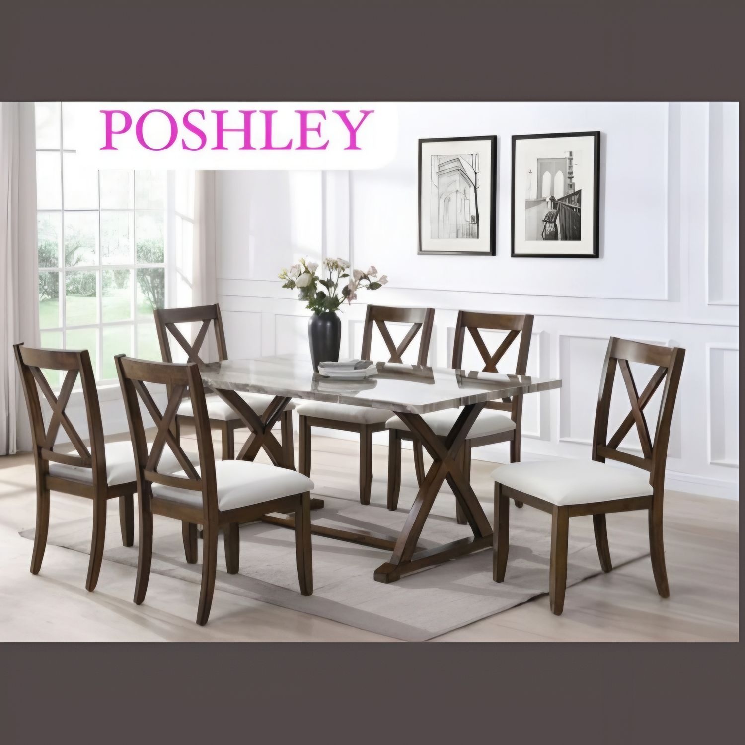 OMDS108/OM108 POSHELY 6 CHAIR DINING TABLE SET