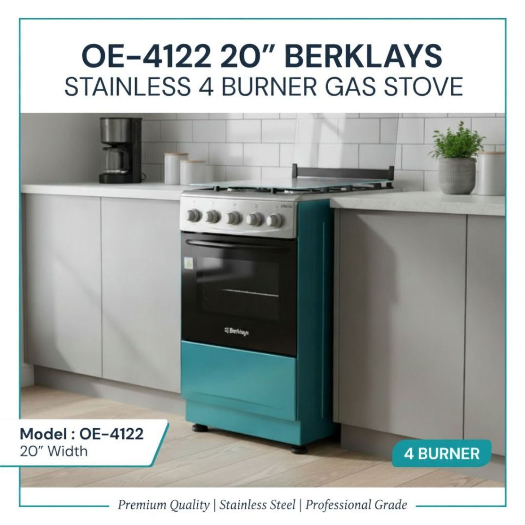 OE-4122 20" BERKLAYS STAINLESS 4 BURNER GAS STOVE