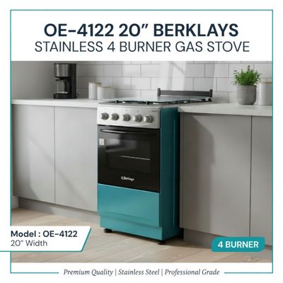 OE-4122 20" BERKLAYS STAINLESS 4 BURNER GAS STOVE