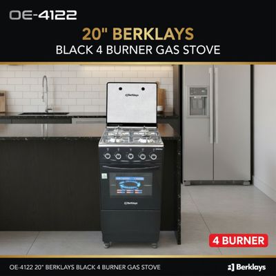 OE-4122 20" BERKLAYS BLACK 4 BURNER GAS STOVE