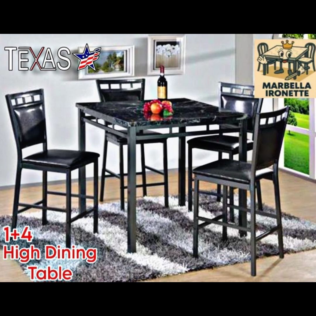 TD-213-4 SQUARE TEXAS MARBELLA IRONETTE 4 CHAIR HIGH DINING TABLE