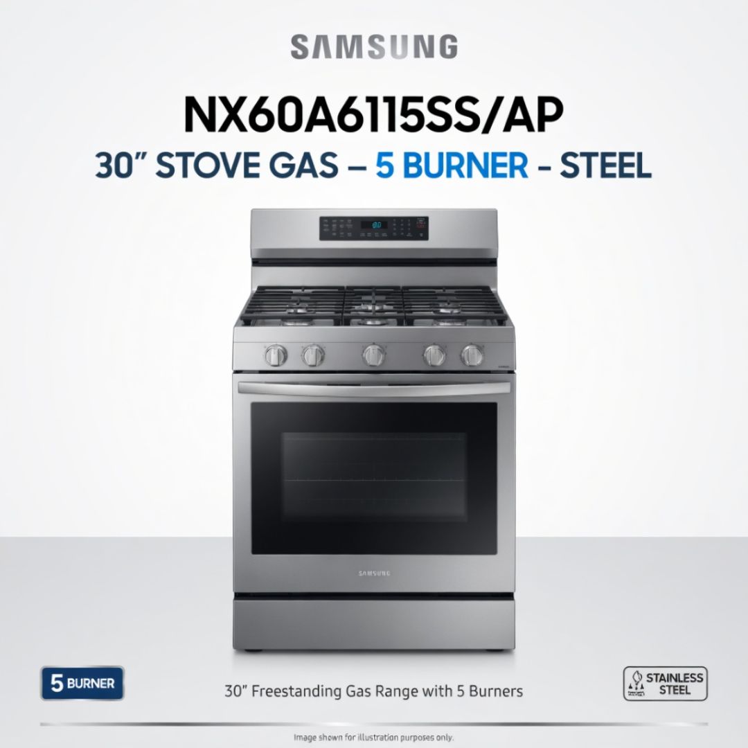 NX60A6115SS/AP SAMSUNG 30"" STOVE GAS -- 5 BURNER -- STEEL