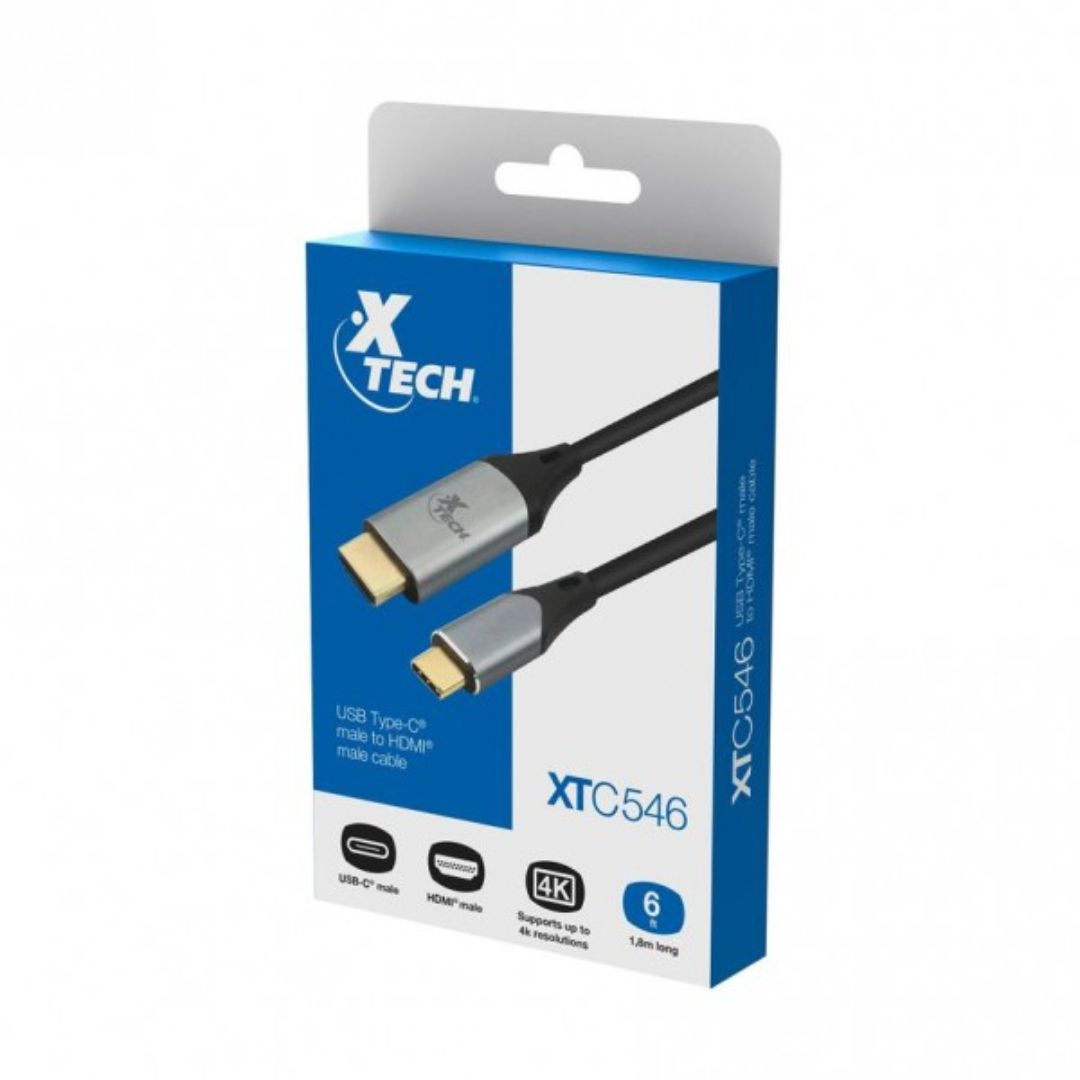 XTC-546  Xtech - USB cable - USB Type C - HDMI - 1.8 m - Black &amp; silver - C male to HDMI male