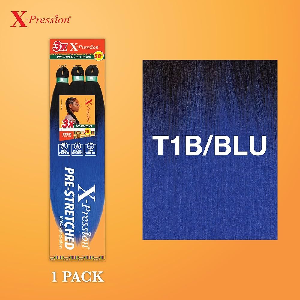 SB 3X X-PRESSION PRE-STRETCHED 58" HAIR #T1B/BLU