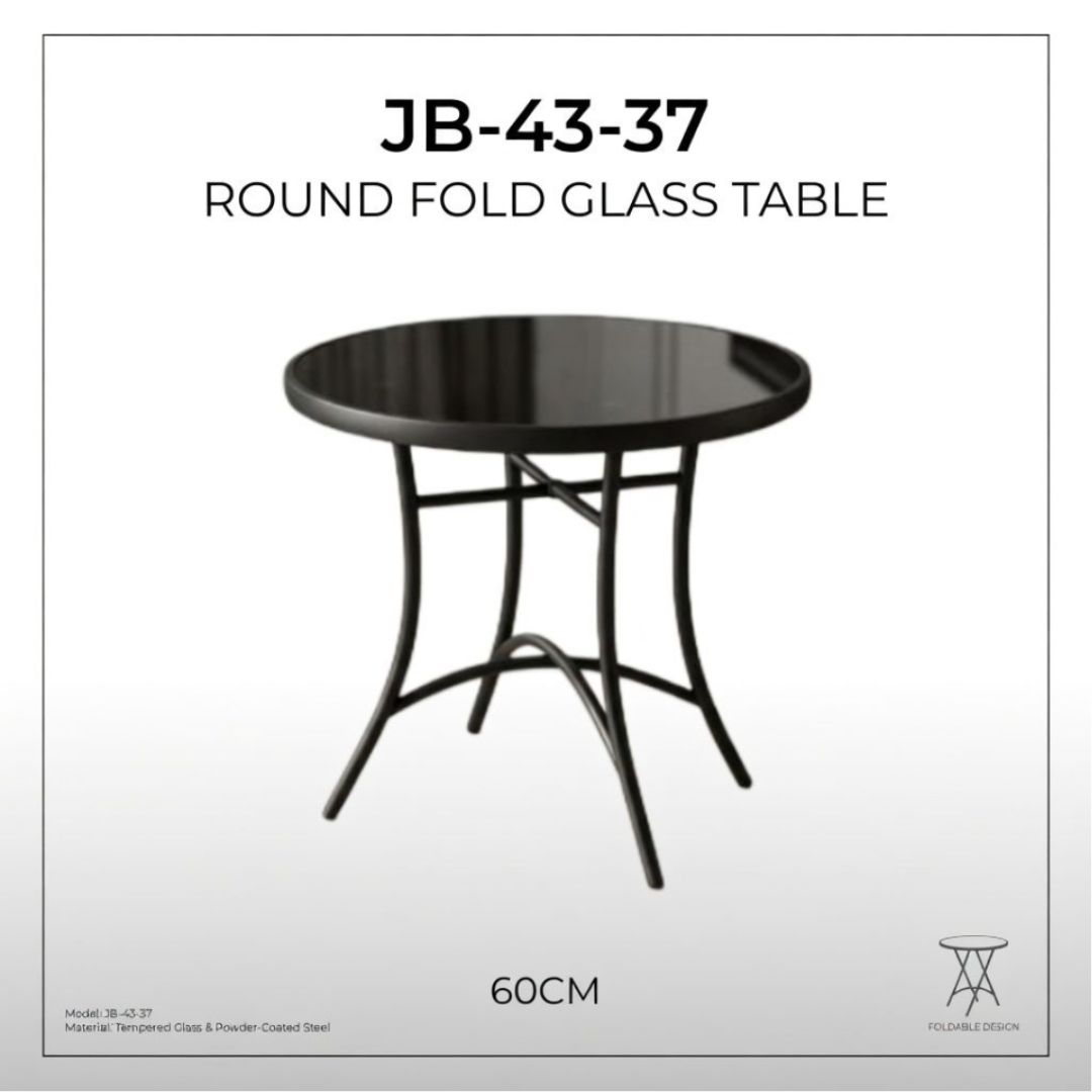 JB-43-37 ROUND FOLD GLASS TABLE 60CM