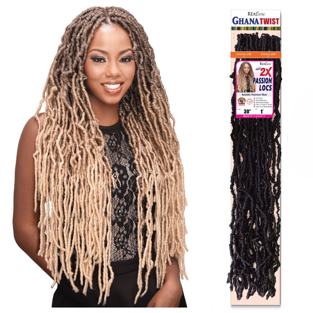 REALISTIC GHANA TWIST 2X PASSION LOCS 30" #1 HAIR