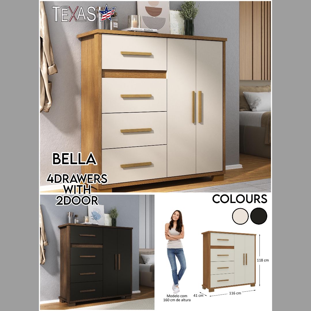 Bella chest of drawer 4 Drawer with 2 door