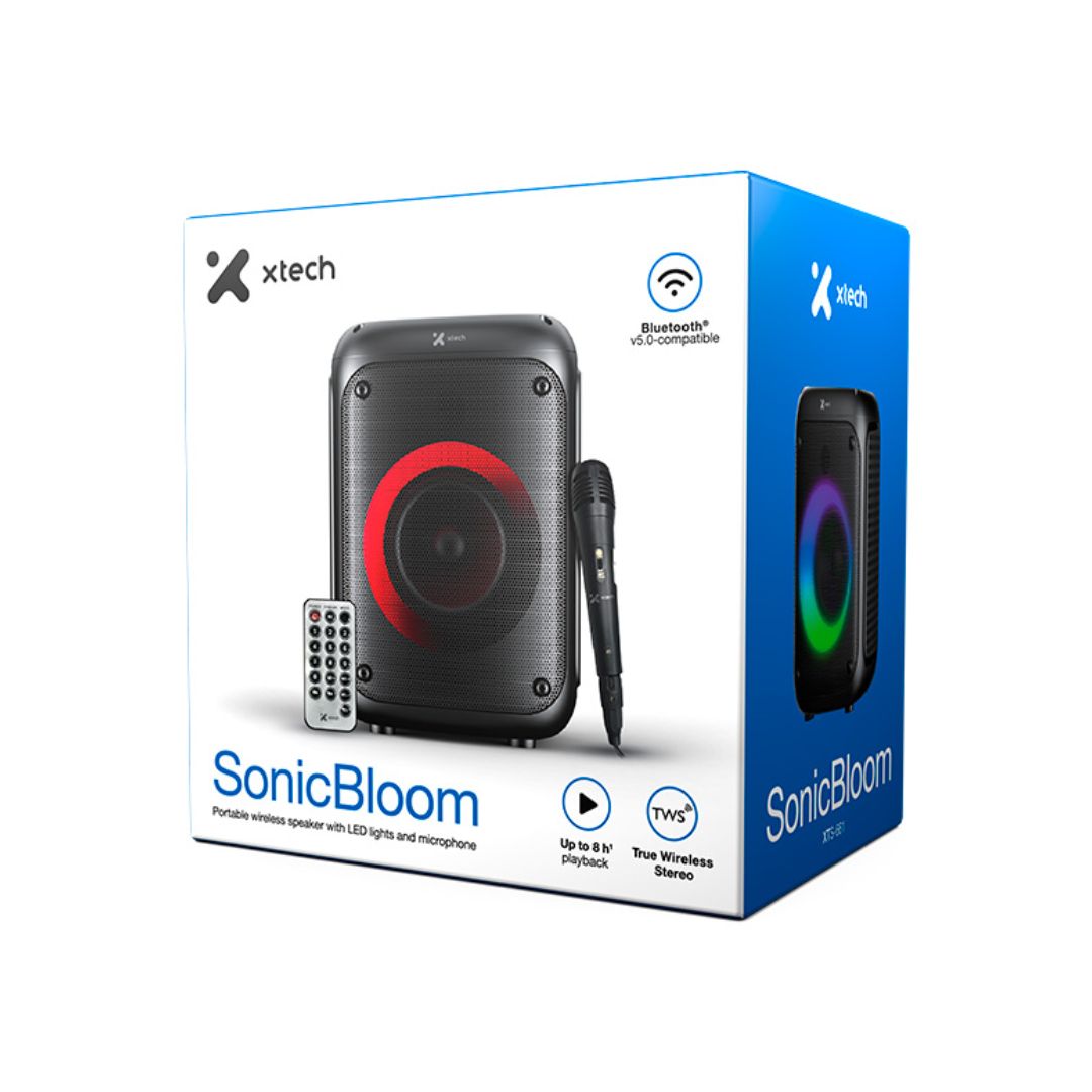 Xtech XTS-661 - Speaker - Black - SonicBloom Portable Wlss Speaker w lights and mic