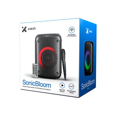 Xtech XTS-661 - Speaker - Black - SonicBloom Portable Wlss Speaker w lights and mic