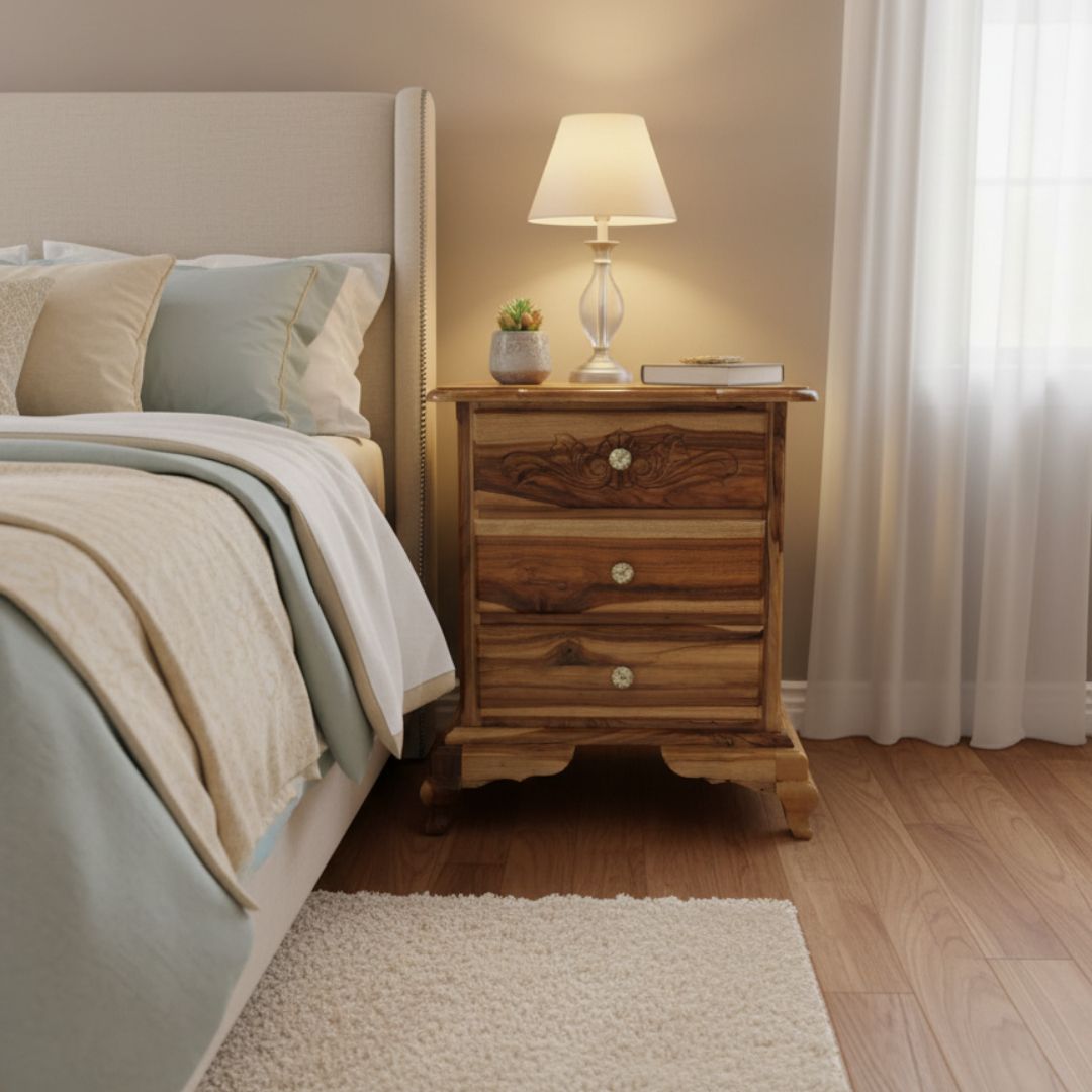 3 DRAW BEDSIDE/NIGHT TABLE (SPANISH ELM)