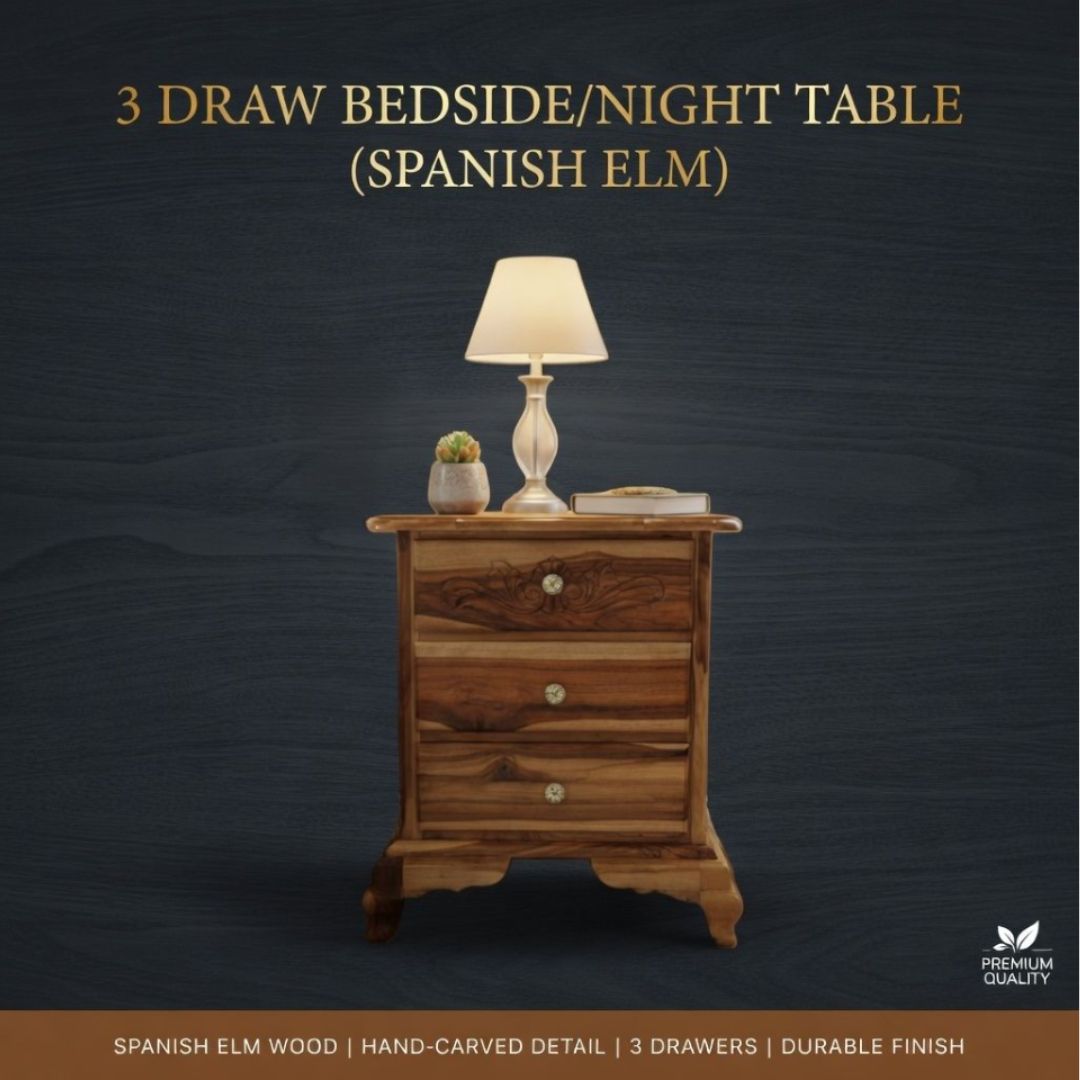 3 DRAW BEDSIDE/NIGHT TABLE (SPANISH ELM)